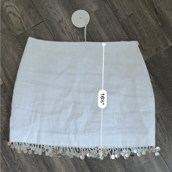 Staud White Shell Trim Linen Mini Skirt with Pearl Fringe Sz 10 NWT - Picture 10 of 10